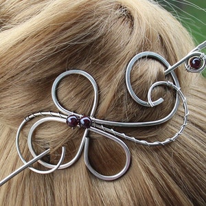 Épingle à cheveux argentée avec grenat, pince à cheveux en métal pour femme, barrette à cheveux tourbillonnante, bijoux de cheveux, barrette à cheveux moyenne, cadeau de Noël image 1