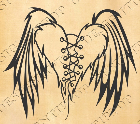 Heart Svg Love Svg Vinyl Cut Wings Svg Heart Tattoo Heart Etsy