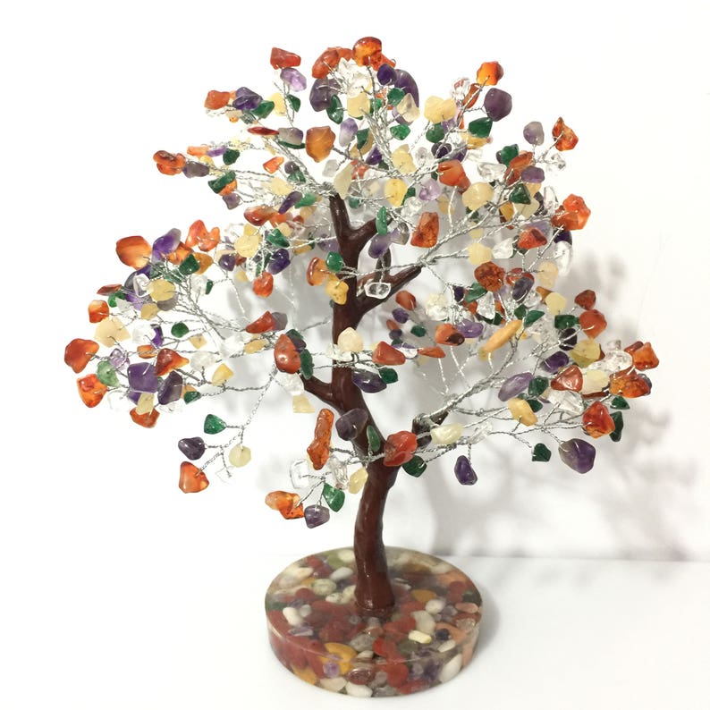 Natural Gemstone Tree Mix Multi Color Luck Feng Shui Vastu Reiki Showpiece Decor Gift Handmade Bonsai 8 Inches Height Approx Luck Gem Tree - 