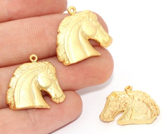 Silver Yellow Plated Horse Head Charm 24mm