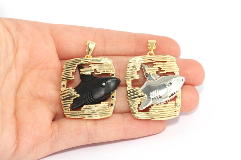 41x27mm Cubic Zirconia Pendant SKUCZD10 Micro Pave Shark Pendant CZ Shark Pendant Gold Shark Pendant