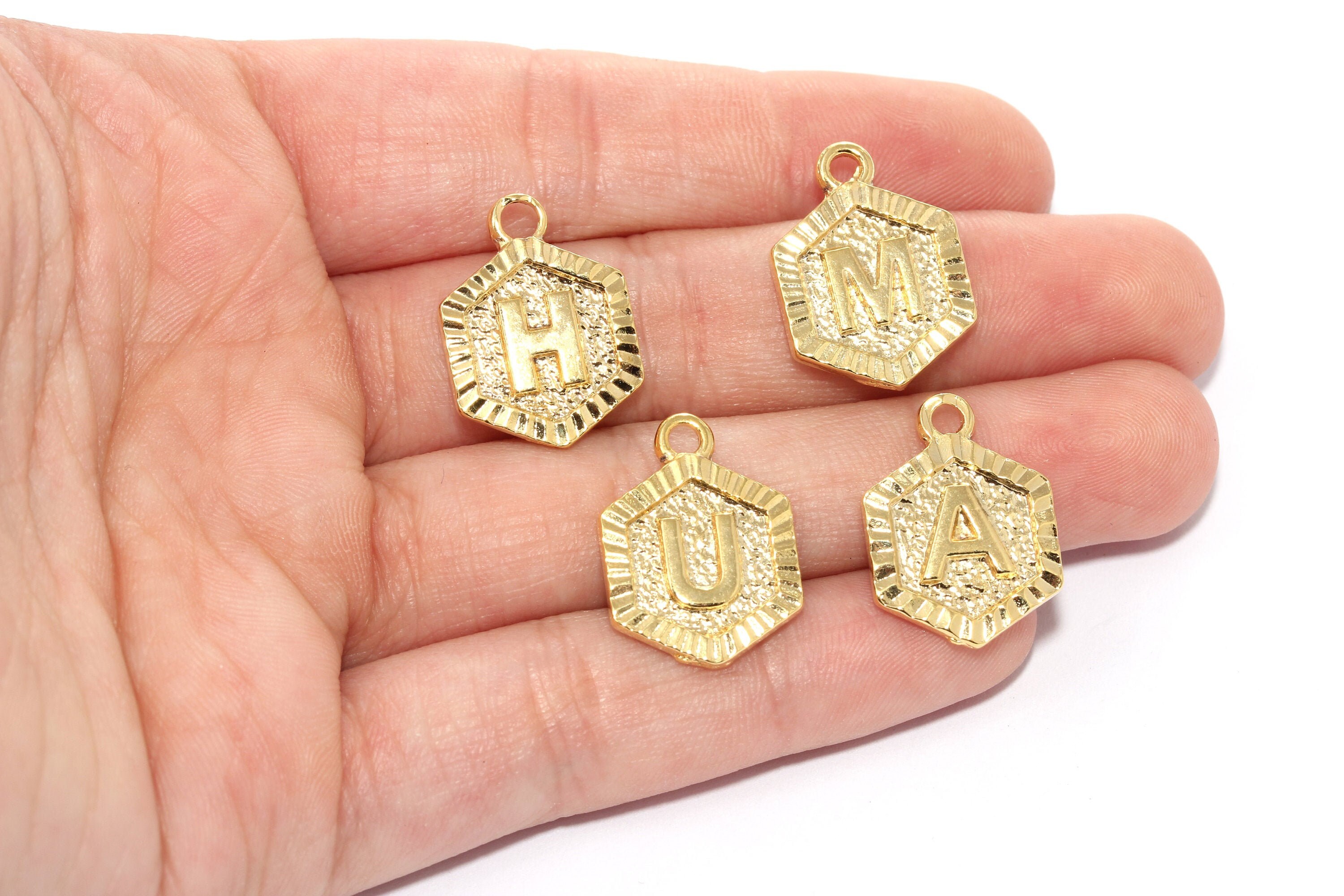 24K Gold Plated Alphabet Letter Pendant Hexagon letter Etsy
