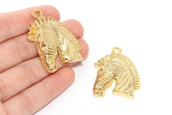 Silver Yellow Plated Horse Head Charm 24mm
