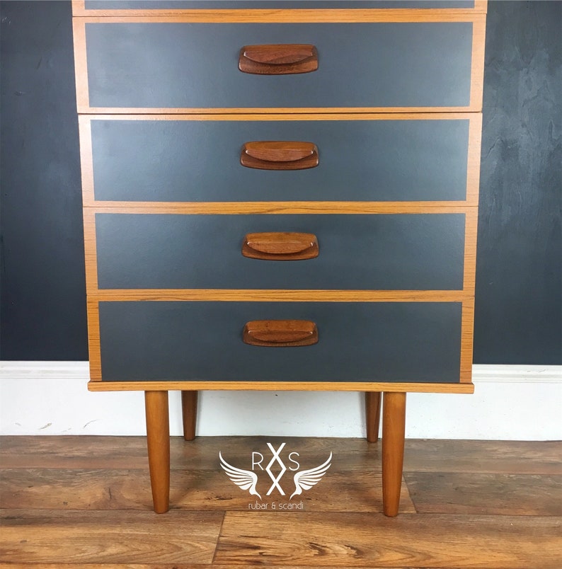 Mid Century Tallboy Chest of Drawers Painted in Fusion ash Etsy UK