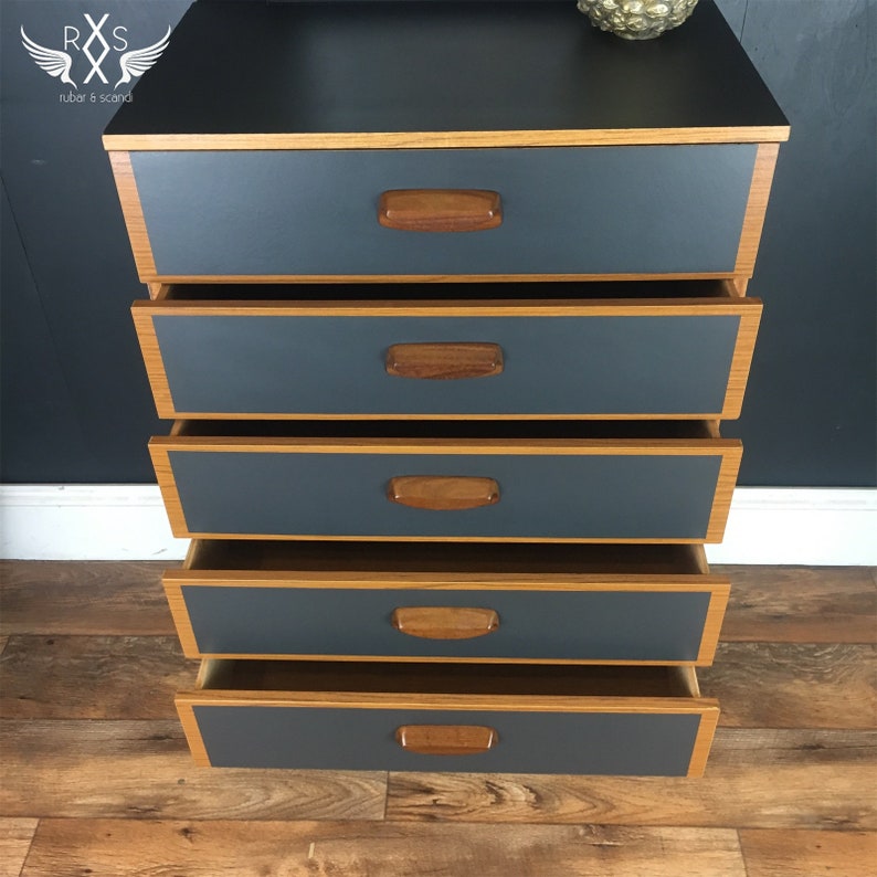 Mid Century Tallboy Chest of Drawers Painted in Fusion ash Etsy UK