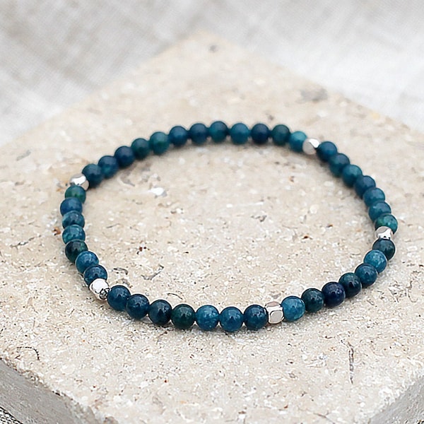 Dainty Apatite Bracelet 4mm Natural Semi-Precious Gemstone Beads with Gold or Silver Spacers Chakra Stretch Fit