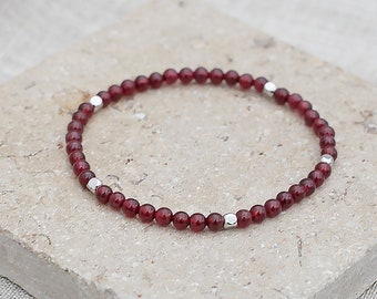 Handmade Dainty Garnet Bracelet 4mm Genuine Garnet Beads