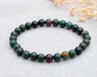 Handmade Indian Bloodstone Bracelet 6mm Heliotrope Gemstone Beads Stretch Fit Multiple Wrist Sizing