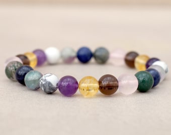 Bracelet en perles de cristal fait main, 8 pierres de cristal véritable différentes, plusieurs tailles de poignet