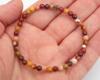 Handmade Dainty Mookaite Beaded Bracelet Faceted 4mm Natural Stone Beads