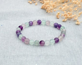 Bracelet fait main en fluorite, perles de pierres précieuses de 6 mm, extensible, plusieurs tailles de poignets