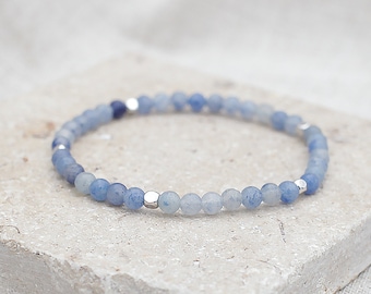 Handmade Blue Aventurine Crystal Bracelet, Dainty 4mm Beads Minimalist Design, Stretch Fit Choose Wrist Size