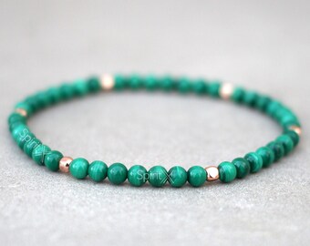 Dainty Malachite Bracelet 4mm Natural and Genuine Malachite Beads