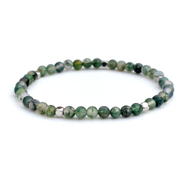 Handmade Dainty Green Moss Agate Bracelet 4mm Diameter Stone Beads with Choice of Spacers