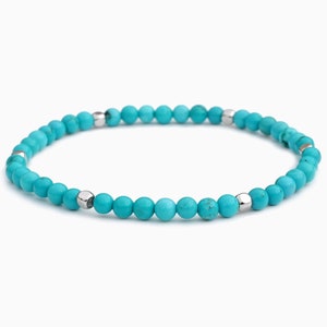 Handmade Dainty Turquoise Bead Bracelet 4mm Diameter with Silver Rose Gold or Yellow Gold Spacers