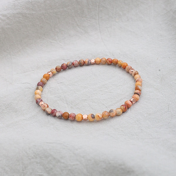 Handmade Dainty Crazy Lace Agate Bracelet 4mm Diameter Stone Beads with Choice of Spacers and Wrist Sizes