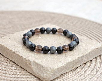 Handmade Paranormal Shielding Bracelet Multiple Stones Black Tourmaline Hematite Onyx Smoky Quartz Natural Gemstone