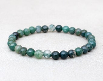 Moss Agate Chip 4mm or 6mm Round Bead Beaded Stretch Bracelet - Etsy