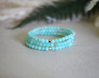 Bracelet de perles délicat fait main en amazonite péruvienne, perles en pierre naturelle de 4 mm, taille de poignet personnalisée