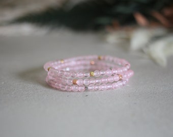 Handmade Dainty Rose Quartz Bracelet, Minimalist Stacking Bracelet, Choose Wrist Size