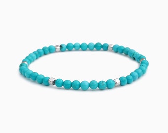 Handmade Dainty Turquoise Bead Bracelet 4mm Diameter with Silver Rose Gold or Yellow Gold Spacers