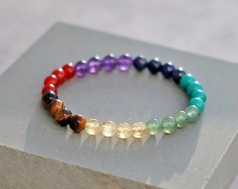 Handmade 6mm Chakra Bracelet Genuine High Quality Semi-Precious Gemstone Beads Multiple Wrist Sizes