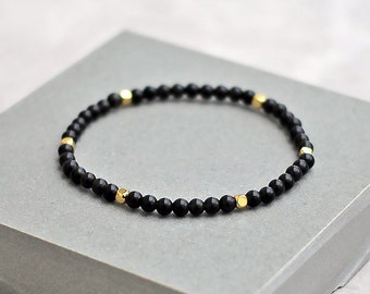 Bracelet en obsidienne délicate fait à la main, bracelet empilable de style minimaliste avec entretoises en or rose, or jaune ou argent, choisissez la taille du poignet