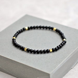 Handmade Dainty Obsidian Bracelet Minimalist Style Stacking Bracelet with Rose Gold Yellow Gold or Silver Spacers Choose Wrist Size
