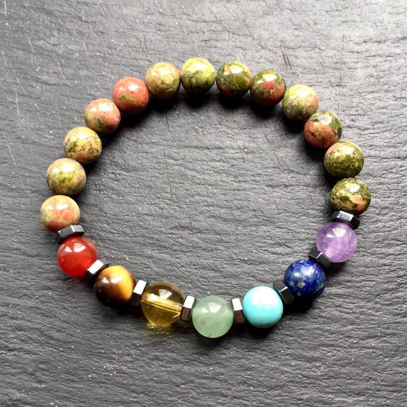 Unakite Jasper Bracelet With 7 Chakra Balancing Gemstone Beads - Etsy UK