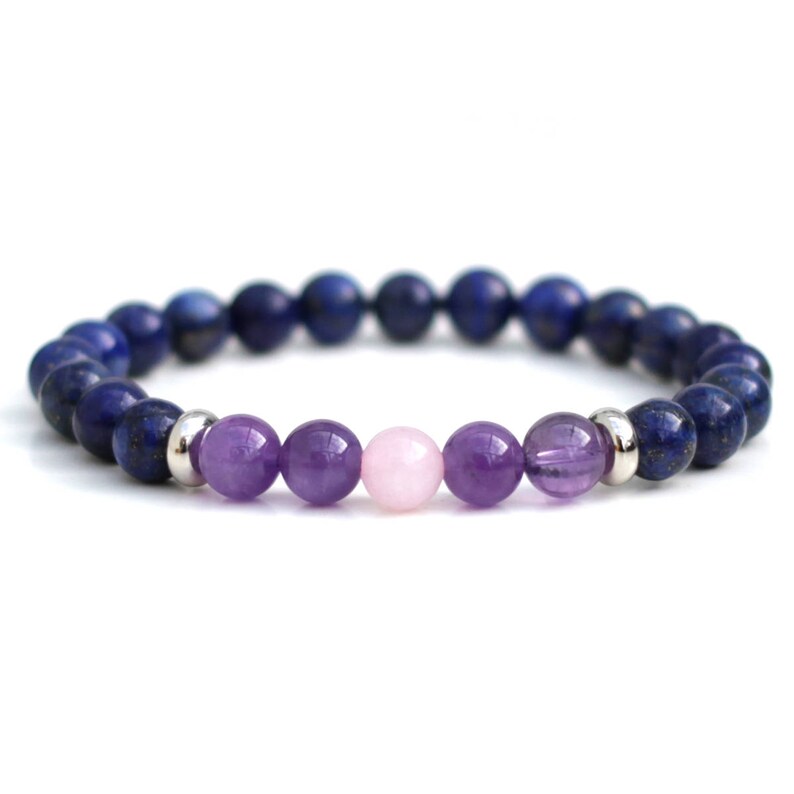 Lapis Lazuli Amethyst Rose Quartz Bracelet 8mm Genuine Stone Etsy UK
