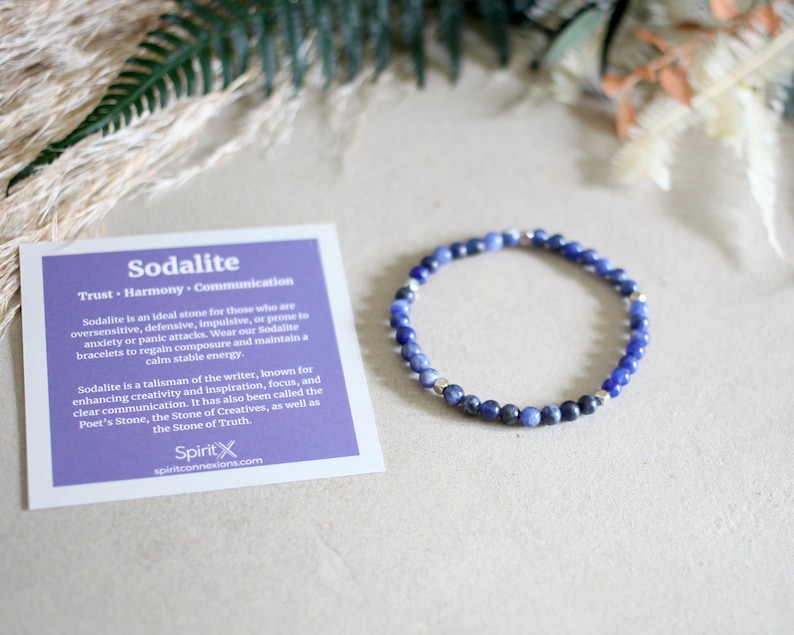 Handmade Dainty Sodalite Bracelet 4mm Diameter Stone Beads with Choice of Spacers image 4