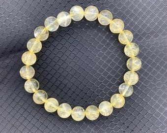 Citrine Bracelet Rare Genuine Crystal Stretch Fit Beaded Bracelet 8mm Beads