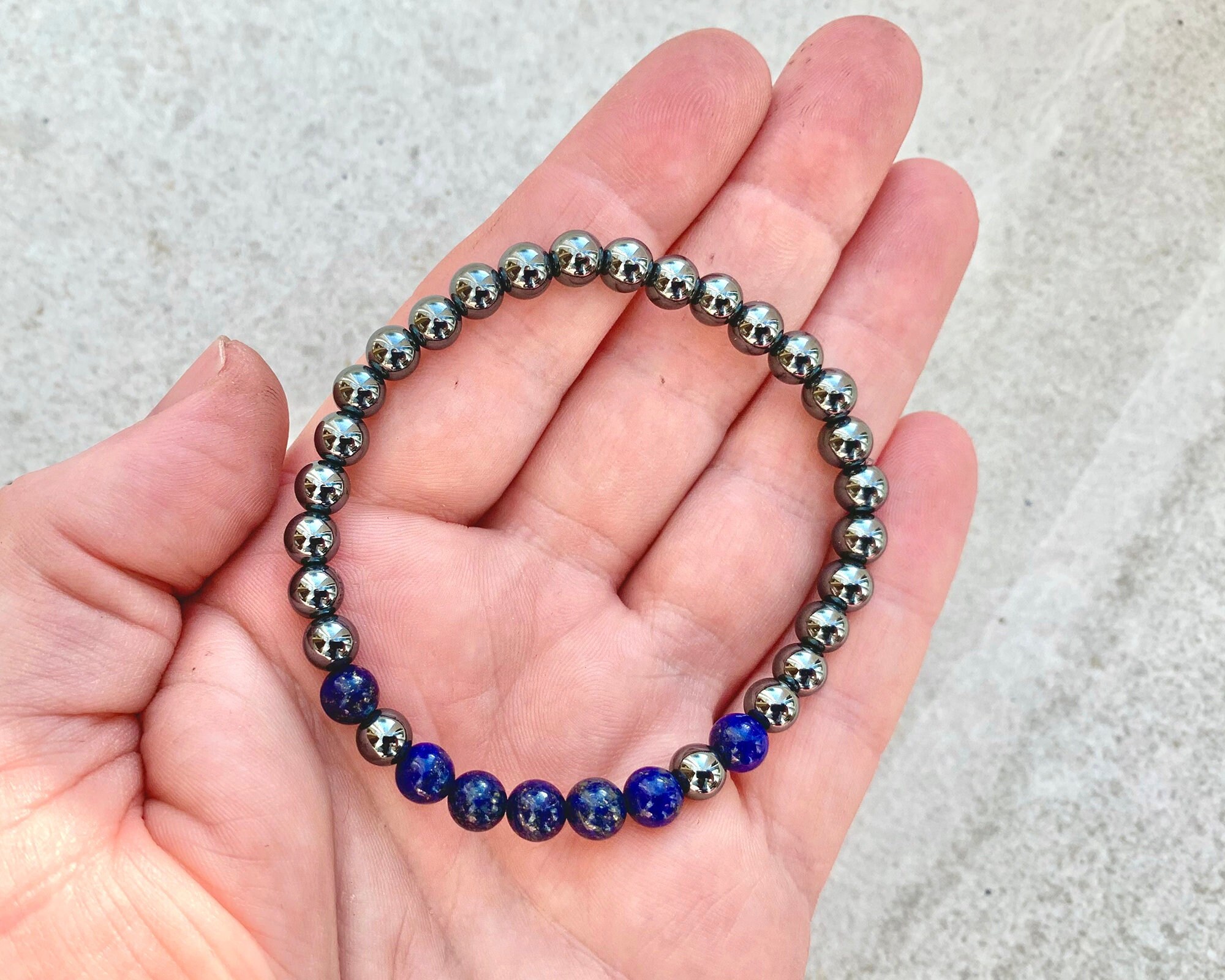 Bracelet homme. lapis lazuli. pierre de lave, hematite, fait main