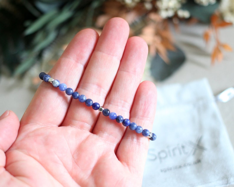 Handmade Dainty Sodalite Bracelet 4mm Diameter Stone Beads with Choice of Spacers image 3
