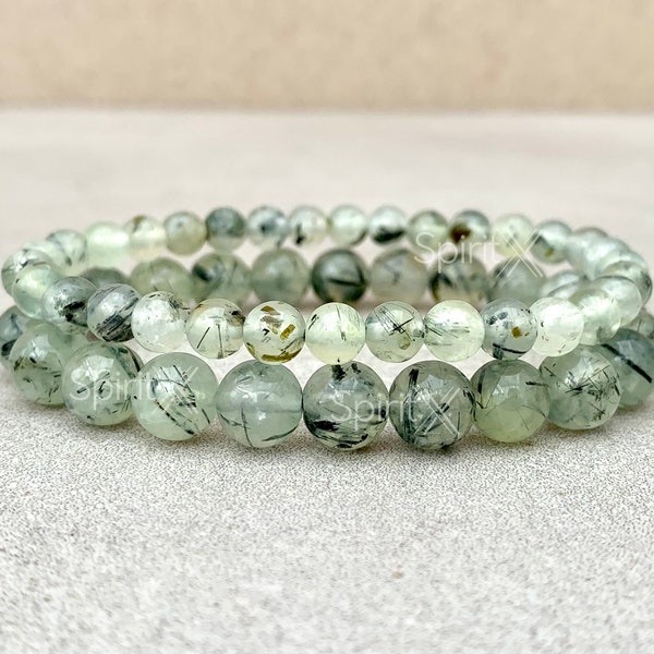 Handmade High Quality Prehnite Bracelet with Epidote 8mm or 6mm Natural Beads Choose Wrist Size