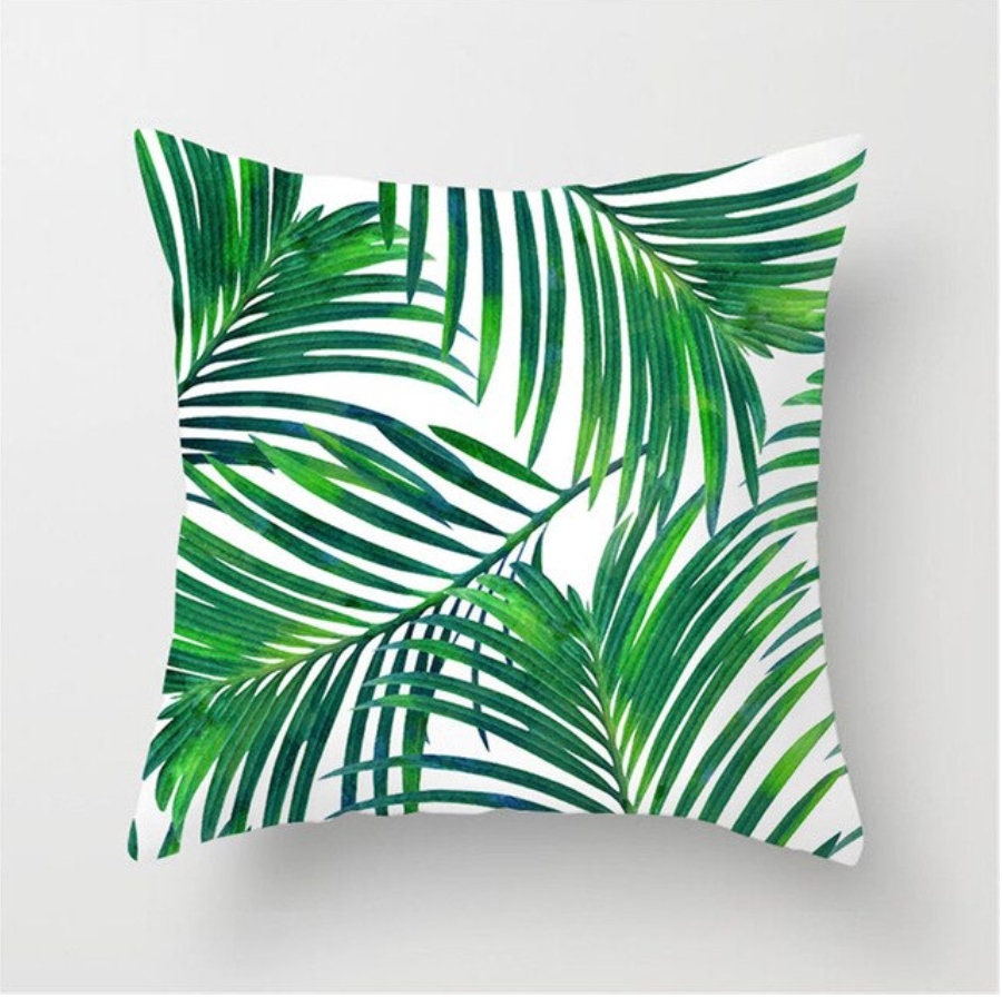 Coussin Décoratif Jungle Plante Verte Tissu Microfibre | Déco d'intérieur Salon & Chambre| Design Fe