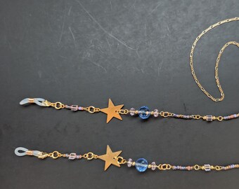 Gold Star Glasses Chain Lanyard, Crystal Seed Bead Eyeglass Holder