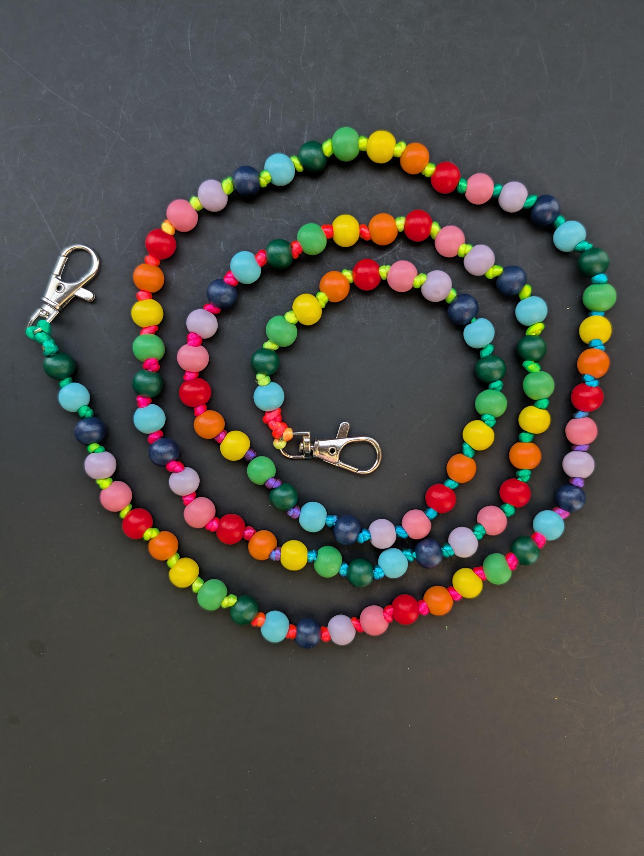 Rainbow Colorful Wooden Beaded Phone Crossbody Phone Strap - Custom Mobile Beaded Lanyard - Unique Personalized Phone Charm