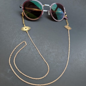 Black Gold Leaf Chain with gold charm gold plated chain black gunmetal glasses chain sunglasses chain eyeglass chain glasses lanyard chain