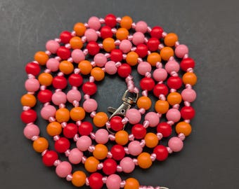 Pink Red Orange Wooden Beaded Phone Crossbody Phone Strap with Pink Cord- Custom Mobile Beaded Lanyard - Unique Personalized Phone Charm
