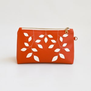 Custodia in pelle vegana arancione, astuccio per matite finto, borsa da toilette in pelle vegana, borsa da viaggio arancione, borsa per foglie arancione, borsa per foglie, custodia per foglie