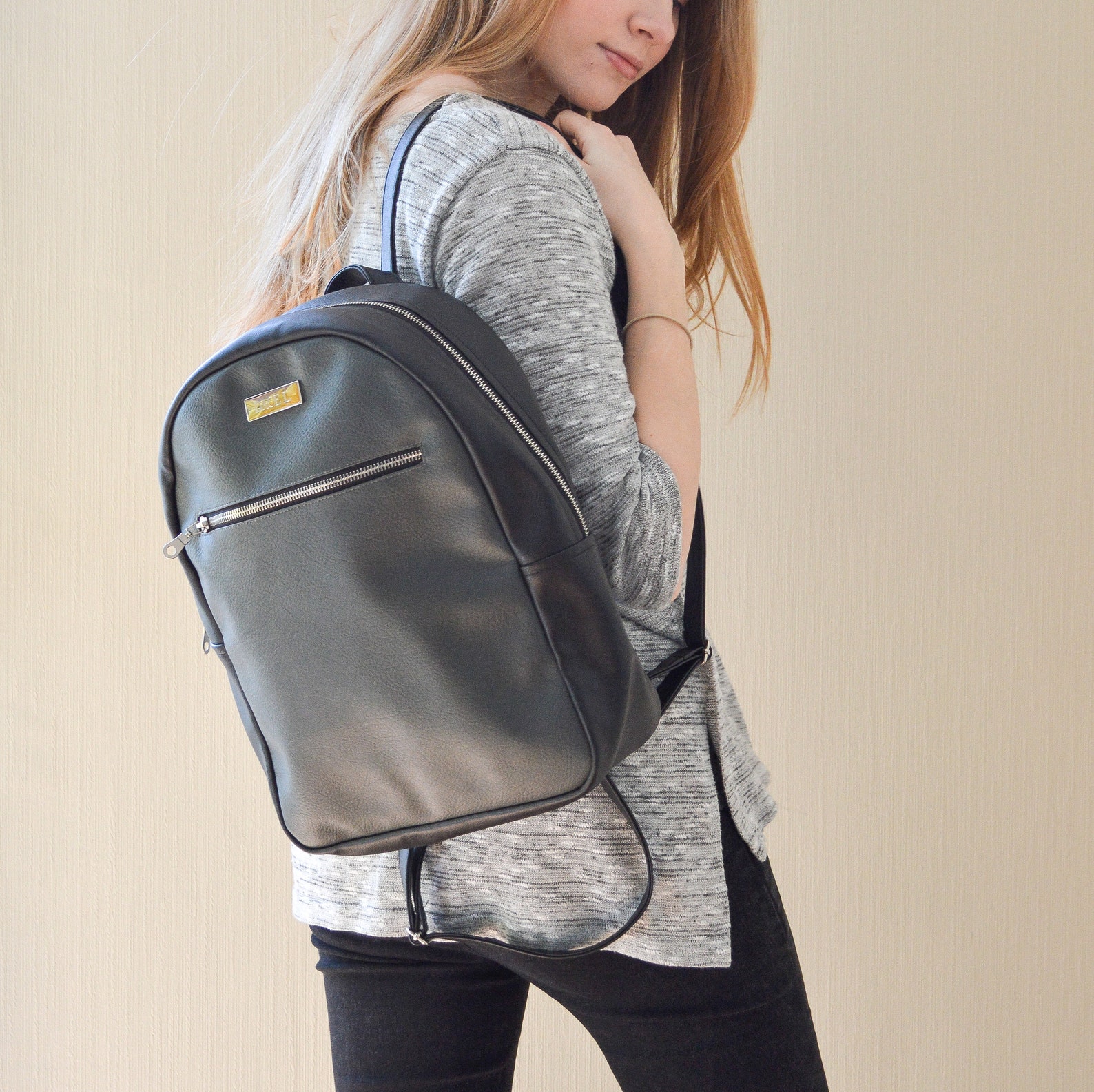 Gray Vegan Leather Backpack Vegan Backpack Back Packs for Etsy