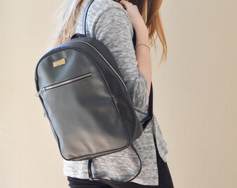 Gray vegan leather backpack, vegan backpack, back packs for men, travel backpack women, faux leather backpack, gray women backpack,