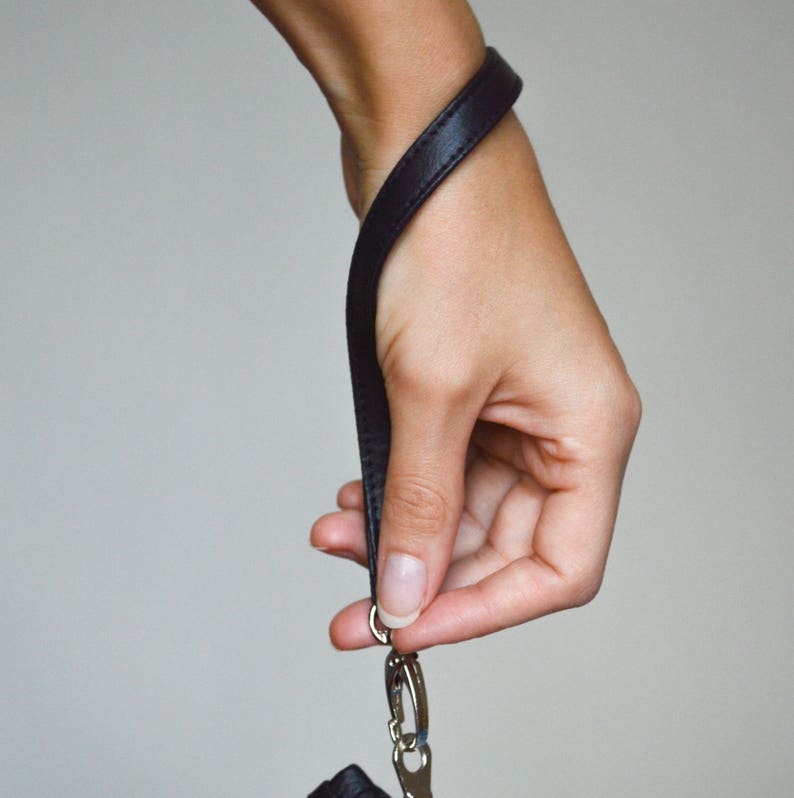 Wristlet, Black Vegan Leather Wrist Strap, Clutch Strap, Pouch Wrist Strap, Stroller Strap