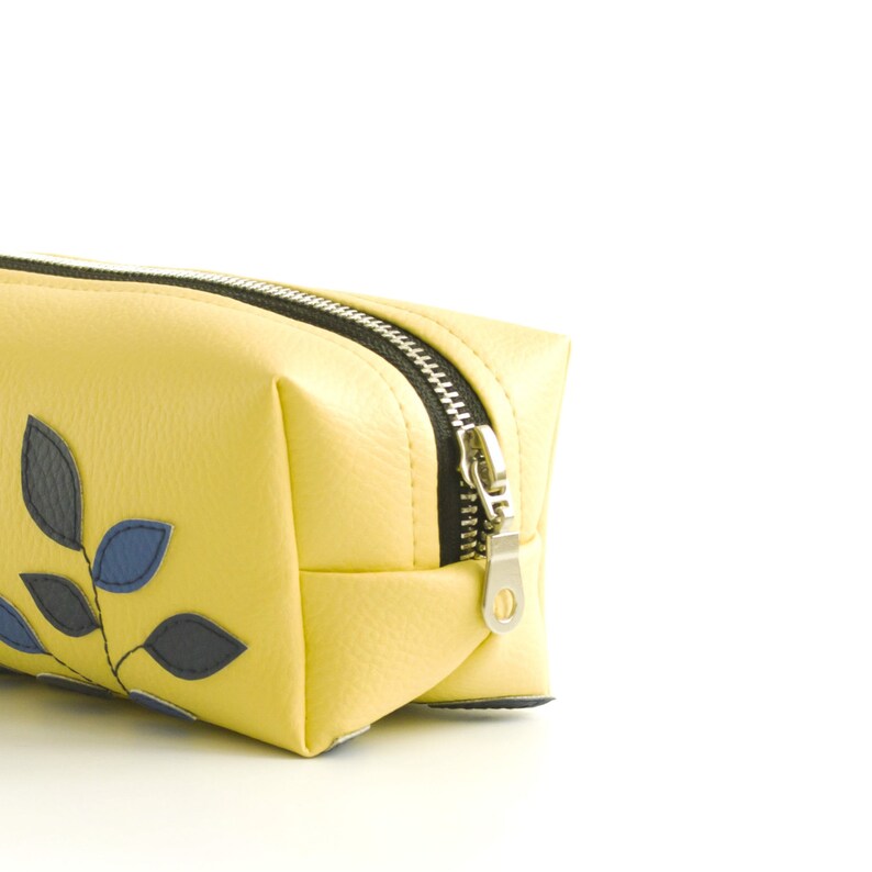 Vegan Leather Pencil Case, Custom Made, Yellow Leave Pouch, Pencil