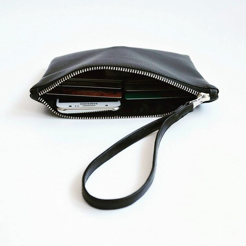 Wristlet Black Vegan Leather Wrist Strap Clutch Strap Pouch Etsy