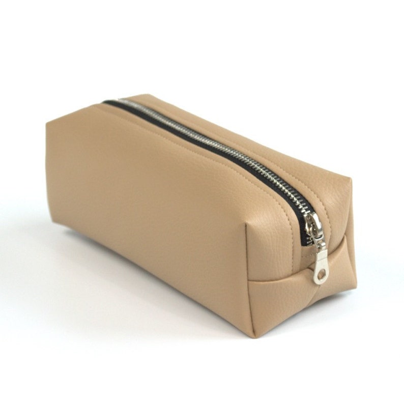 Vegan Leather Pencil Case Metal Zipper Beige Pencil Pouch Etsy