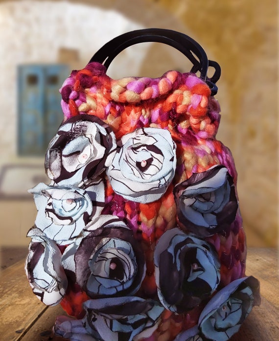 Wollen tas met stof bloemen geinspireerd door Puglia bloemen damestas grote wollen tas Etsy Nederland