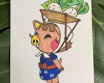 Turnt for Turnips - 3.5” x 5” Ink and Marker Illustration / ACNH Fan Art