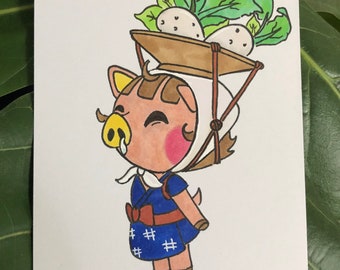 Turnt for Turnips - 3.5” x 5” Ink and Marker Illustration / ACNH Fan Art